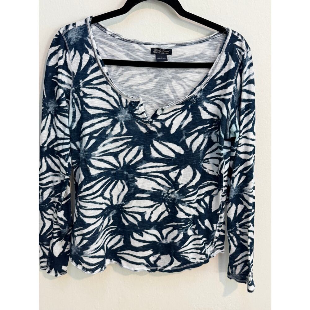 Lucky Brand Floral Top Women’s M Navy White Cotton Long Sleeve Boho - Picture 2 of 7